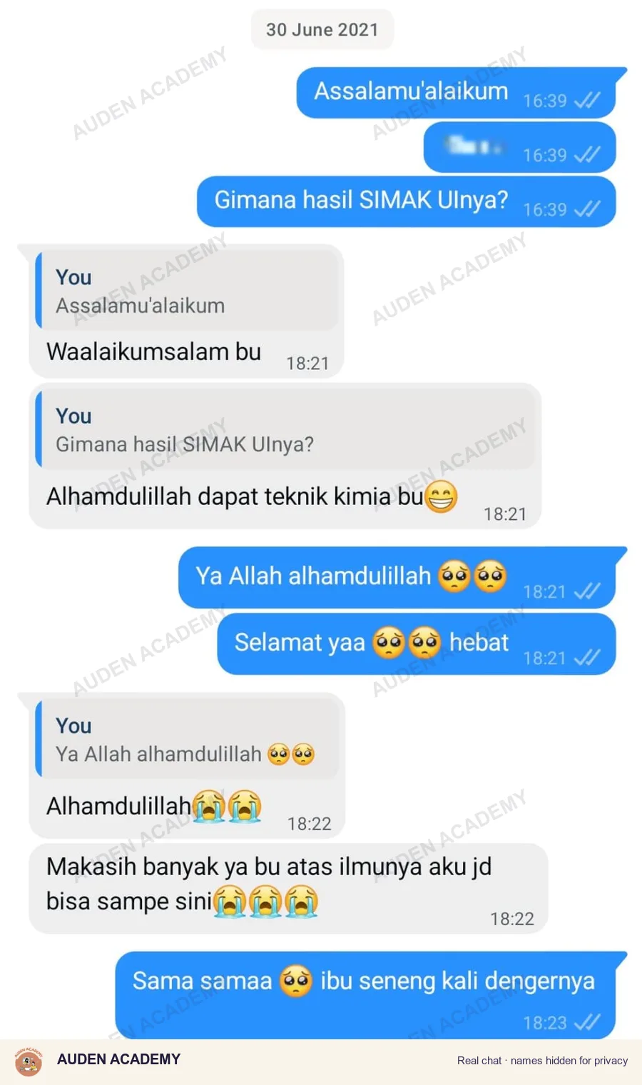 WhatsApp message from a student: SIMAK UI, Accepted · Chemical Engineering